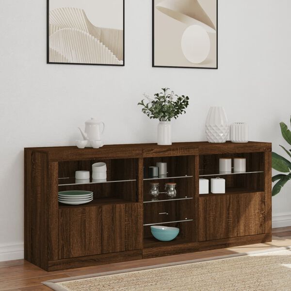 vidaXL Credenza con Luci LED Rovere Marrone 162x37x67 cm