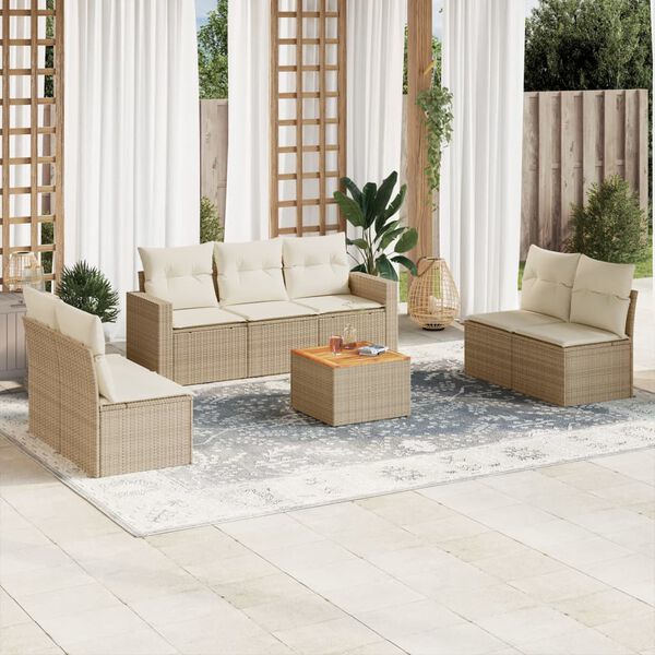 vidaXL Set Divano da Giardino 8 pz con Cuscini Beige in Polyrattan