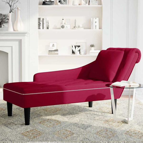 vidaXL Sdraio con Cuscino e Bracciolo Destro in Velluto Rosso Vino