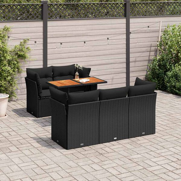 vidaXL Set Divano da Giardino 6 pz con Cuscini Nero in Polyrattan