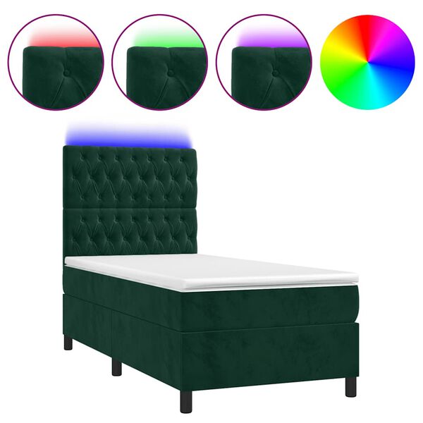 vidaXL Letto a Molle con Materasso e LED Verde Scuro 80x200cm Velluto