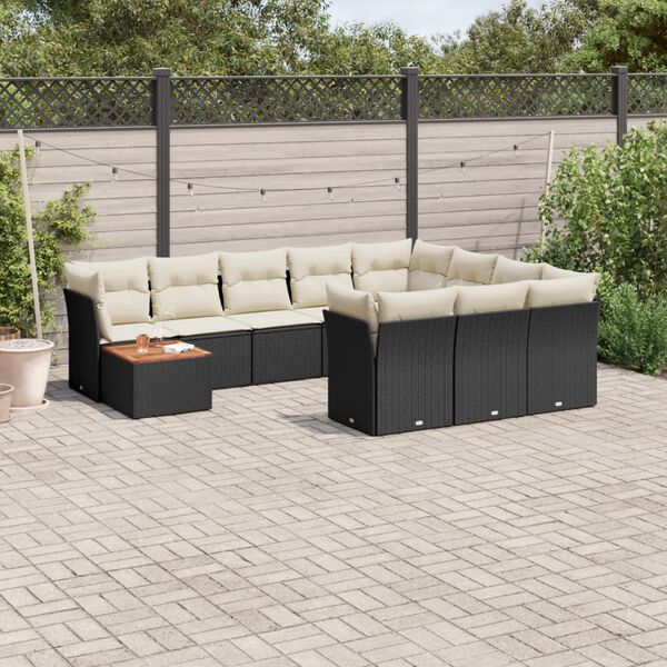 vidaXL Set Divani da Giardino 11 pz con Cuscini in Polyrattan Nero