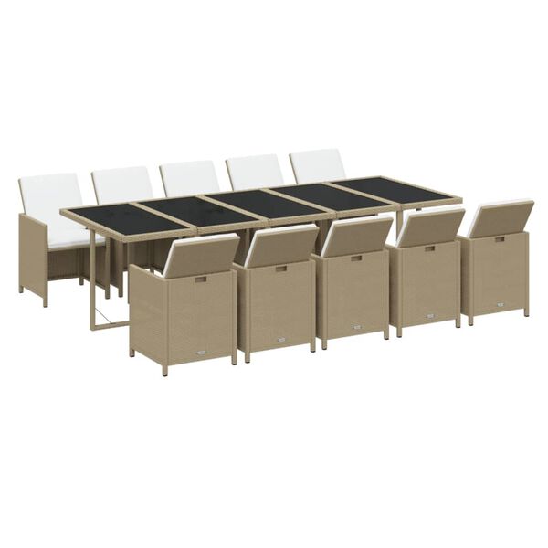 vidaXL Set da Pranzo da Giardino 11 pz con Cuscini in Polyrattan Beige