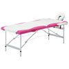 vidaXL Lettino Massaggio Pieghevole 2 Zone in Alluminio Bianco e Rosa