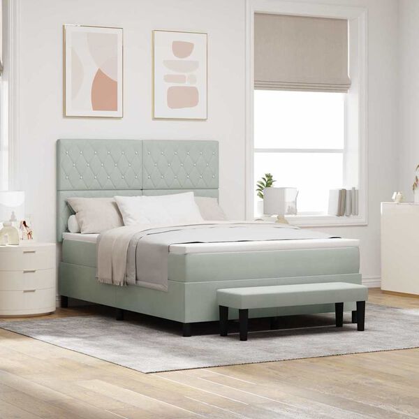 vidaXL Letto a molle con materasso Grigio chiaro 160 x 200 cm Velluto