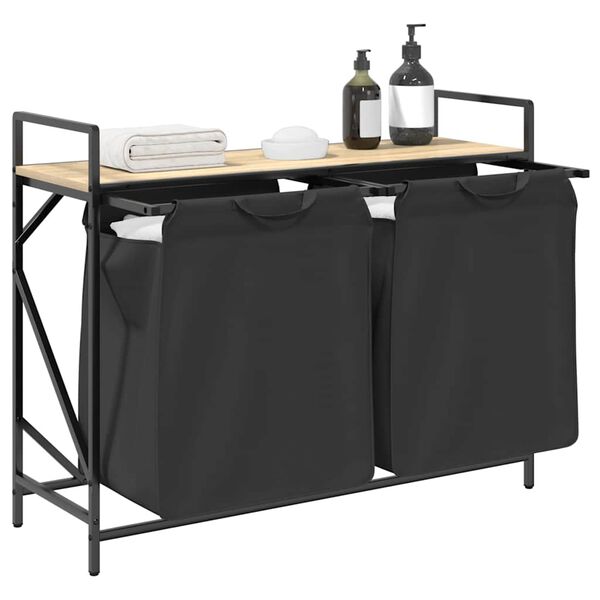 vidaXL Cesto della Biancheria 2 Scomparti con Ripiano Rovere Sonoma