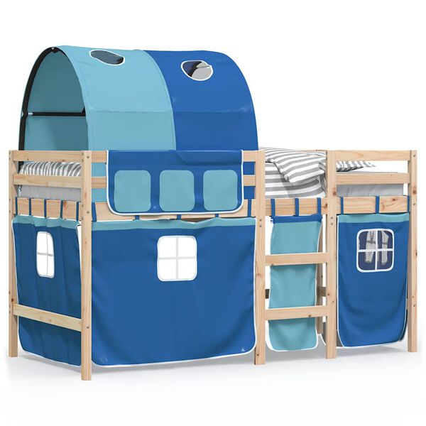 vidaXL Letto a Soppalco con Tunnel Bambini Blu 90x200cm Massello Pino