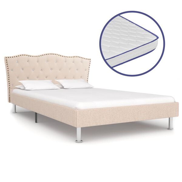 vidaXL Letto con Materasso Memory Foam Tessuto Beige 140x200 cm