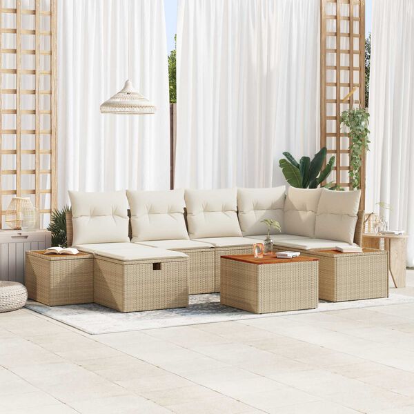 vidaXL Set Divano da Giardino con cuscino 7 pcs Beige polyrattan