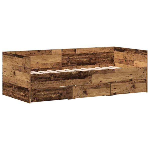 vidaXL Struttura di daybed con cassetti Legno vecchio 90 x 200 cm