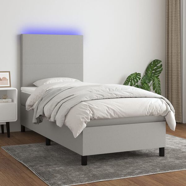vidaXL Letto a Molle Materasso e LED Grigio Chiaro 80x200 cm Tessuto