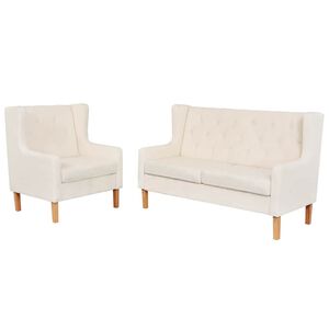 vidaXL Set Divani 2 pz in Tessuto Bianco Crema