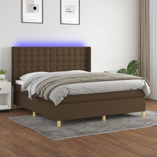 vidaXL Letto a Molle Materasso e LED MarroneScuro 180x200cm in Tessuto