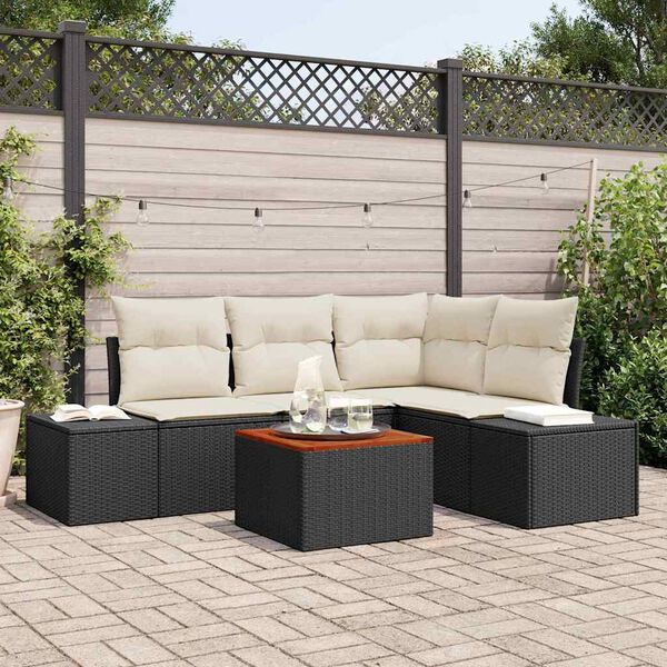 vidaXL Set Divano da Giardino con cuscino 5 pcs Nero polyrattan