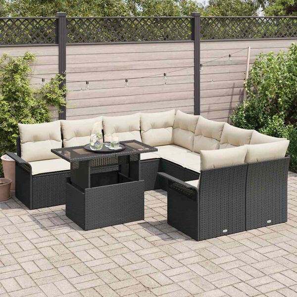 vidaXL Set Divano da Giardino 9 pcs Nero Rattan in Polipropilene