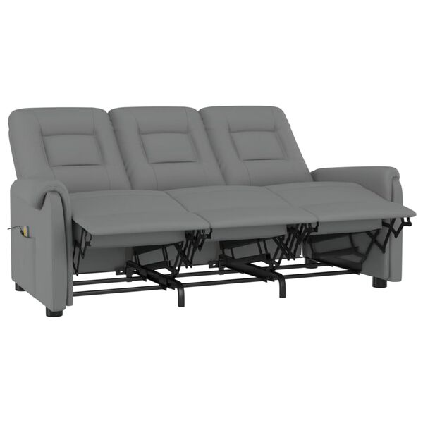 vidaXL Poltrona Massaggiante Reclinabile 3 Posti Grigia in Similpelle