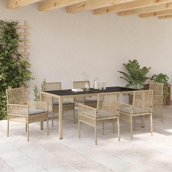 vidaXL Set da Pranzo per Giardino 7 pcs Beige polyrattan