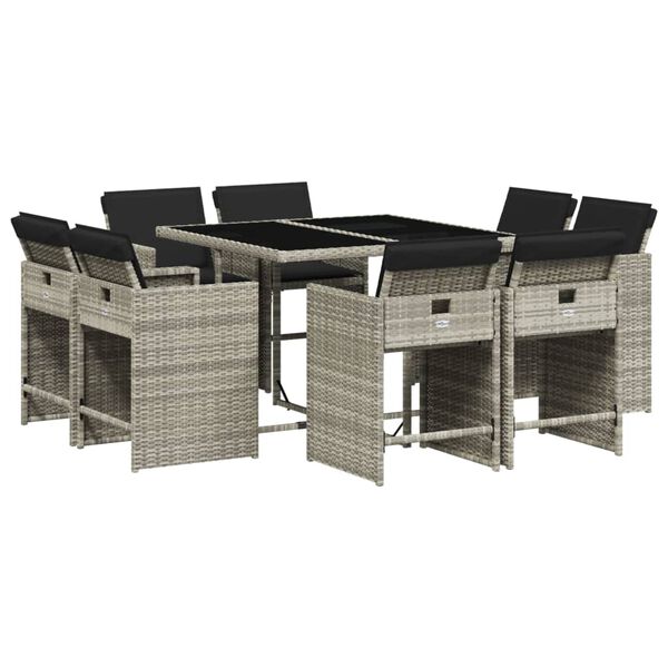 vidaXL Set Pranzo da Giardino 9pz con Cuscini Grigio Chiaro Polyrattan