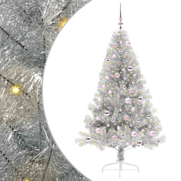 vidaXL Albero di Natale artificiale con luci integrate Argento 180 cm