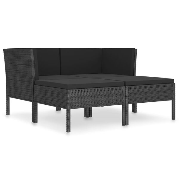 vidaXL Set Divani da Giardino 4 pz con Cuscini in Polyrattan Nero