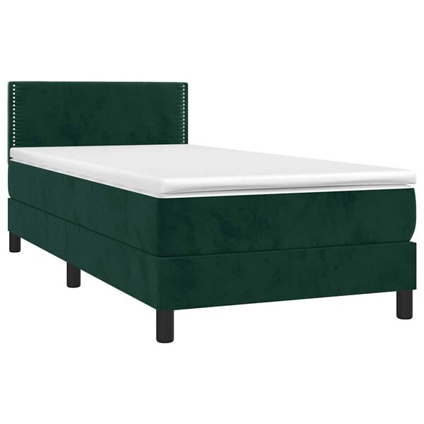 vidaXL Letto a Molle con Materasso e LED Verde Scuro 80x200cm Velluto