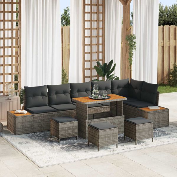 vidaXL Set Divano da Giardino 10 pcs Grigio polyrattan