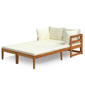 vidaXL Lettini Prendisole con Cuscini Crema 2 pz Legno d'Acacia