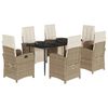 vidaXL Set da Pranzo da Giardino 7 pz con Cuscini Beige in Polyrattan
