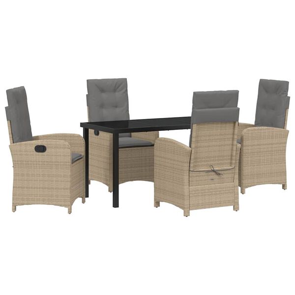vidaXL Set da Pranzo per Giardino con cuscino 5 pcs Beige polyrattan