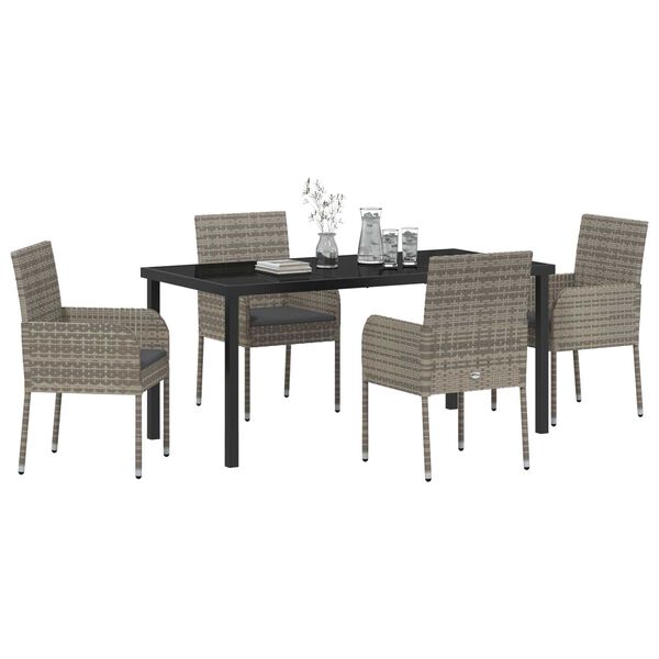 vidaXL Set da Pranzo per Giardino con cuscino 5 pcs Grigio polyrattan