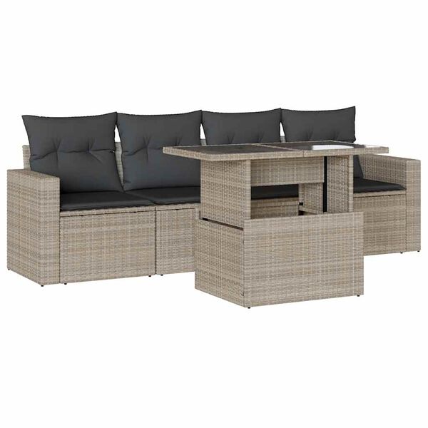 vidaXL Set Divano da Giardino 5pz con Cuscini Grigio Chiaro Polyrattan