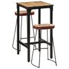 vidaXL Set Bar 3pz Legno Massello Mango Grezzo e Metallo