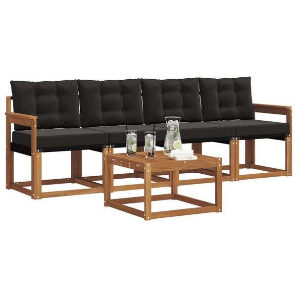 vidaXL Set di divani da esterno con cuscino 5 pcs Naturale e Nero