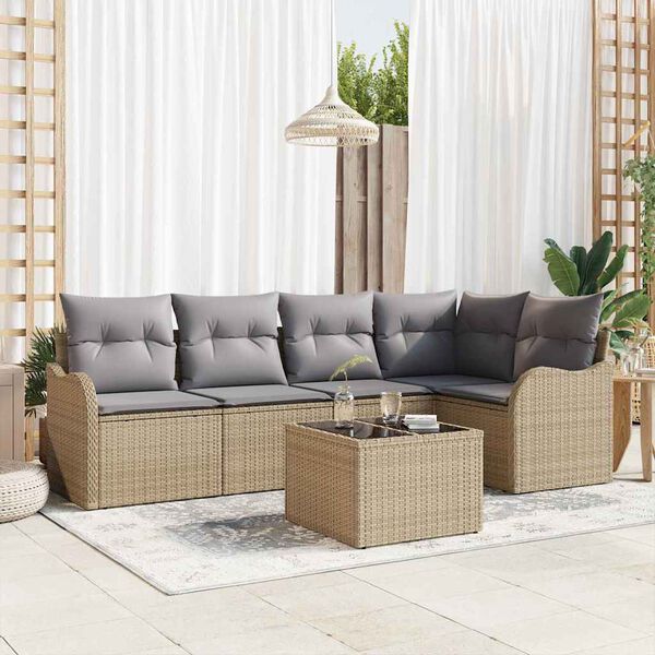 vidaXL Set Divano da Giardino con cuscino 6 pcs Beige Poly Rattan