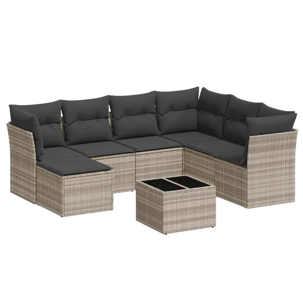 vidaXL Set Divano da Giardino 8pz con Cuscini Grigio Chiaro Polyrattan