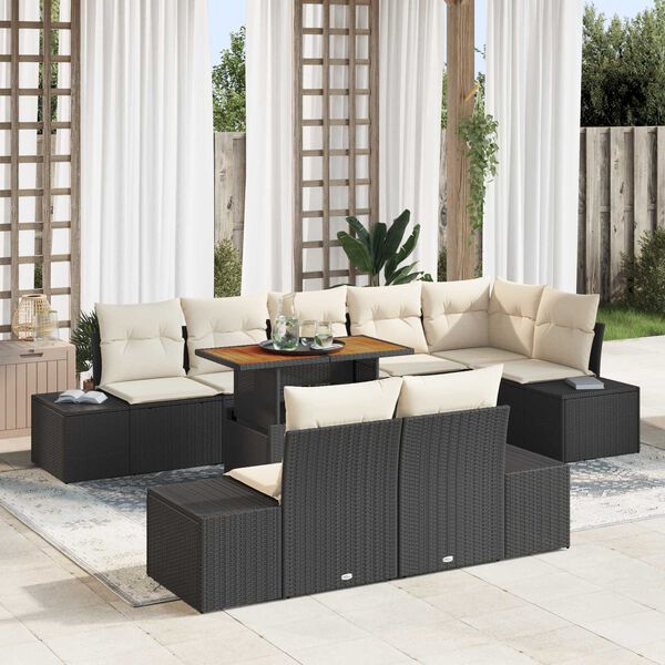 vidaXL Set Divano da Giardino con archiviazione 9 pcs Nero Poly Rattan