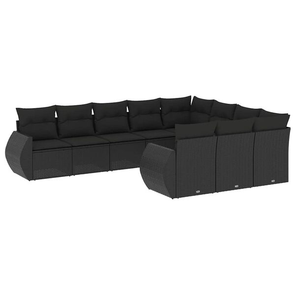 vidaXL Set Divani da Giardino 10pz con Cuscini in Polyrattan Nero