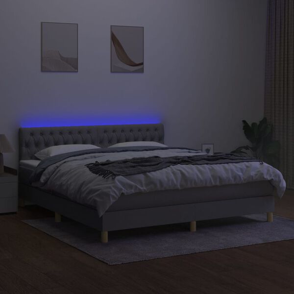 vidaXL Letto a Molle Materasso e LED Grigio Chiaro 160x200 cm Tessuto