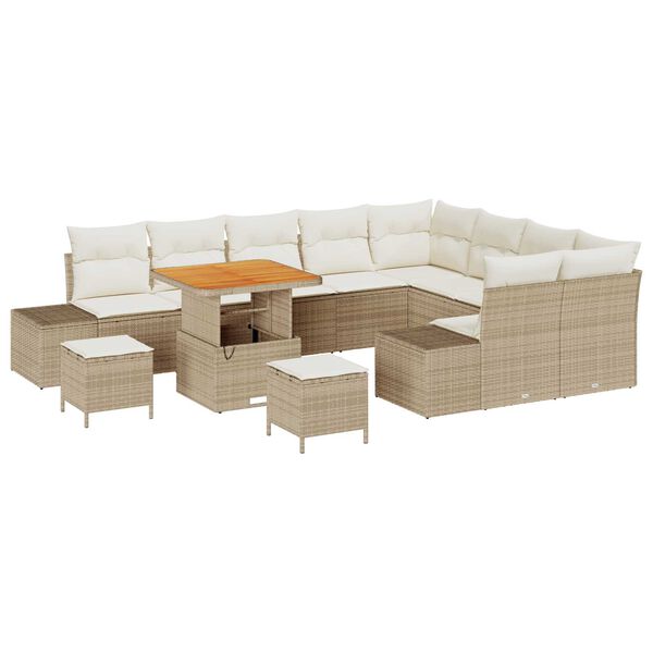 vidaXL Set Divano da Giardino con cuscino 12 pcs Beige Poly Rattan