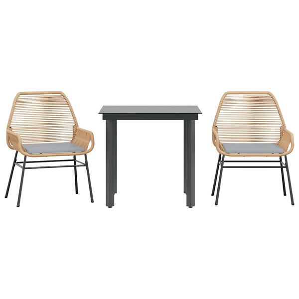 vidaXL Set da Pranzo da Giardino 3pz con Cuscini Polyrattan Vetro