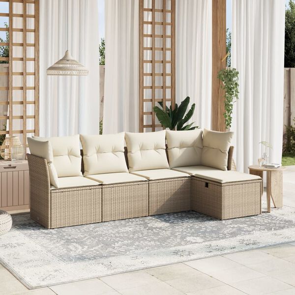 vidaXL Set Divano da Giardino 5 pz con Cuscini Beige in Polyrattan