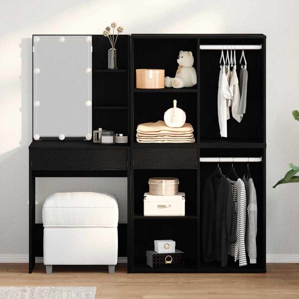 vidaXL Set Tavolo da Trucco LED Rovere Nero 140 x 40 x 140 cm