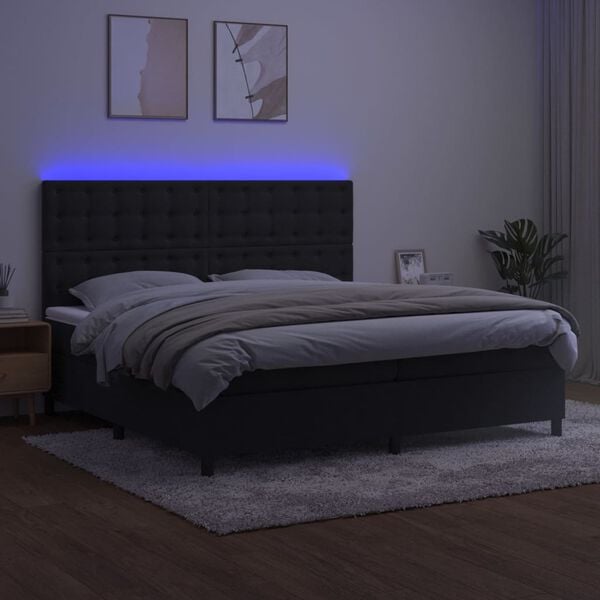 vidaXL Letto a Molle con Materasso e LED Nero 200x200 cm in Velluto