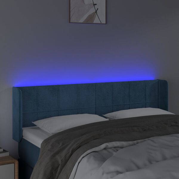 vidaXL Testiera a LED Blu Scuro 147x16x78/88 cm in Velluto