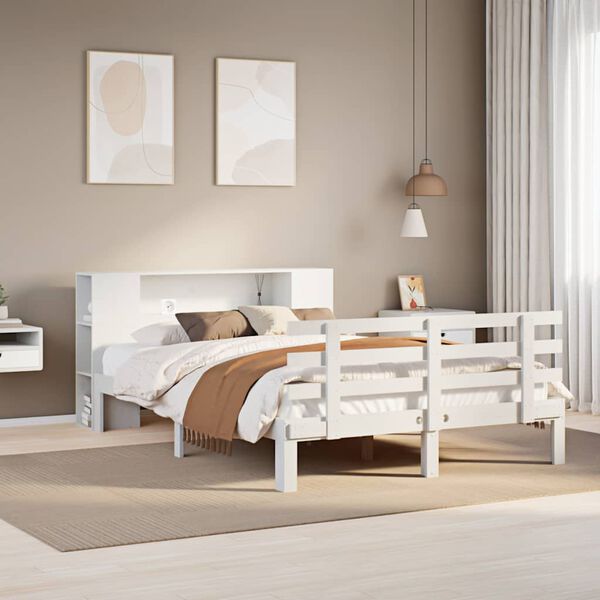 vidaXL Letto Libreria senza Materasso Bianco 135x190 cm Legno di Pino