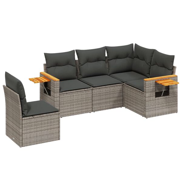 vidaXL Set Divano da Giardino 5 pz con Cuscini Grigio in Polyrattan