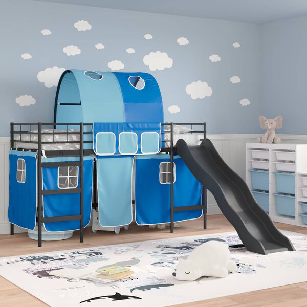 vidaXL Struttura del letto loft per bambini Nero e Blu 74,5 x 190 cm