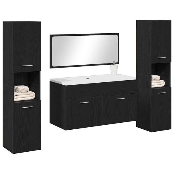 vidaXL Set di mobili per il bagno 4 pcs Rovere Nero Legno multistrato