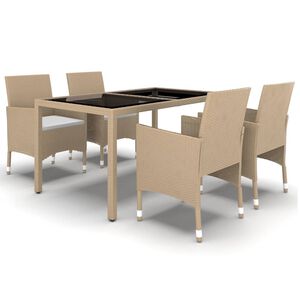 vidaXL Set da Pranzo Giardino 5 pz Polyrattan e Vetro Temperato Beige