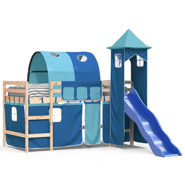 vidaXL Letto a Soppalco con Torre Bambini Blu 80x200cm Massello Pino